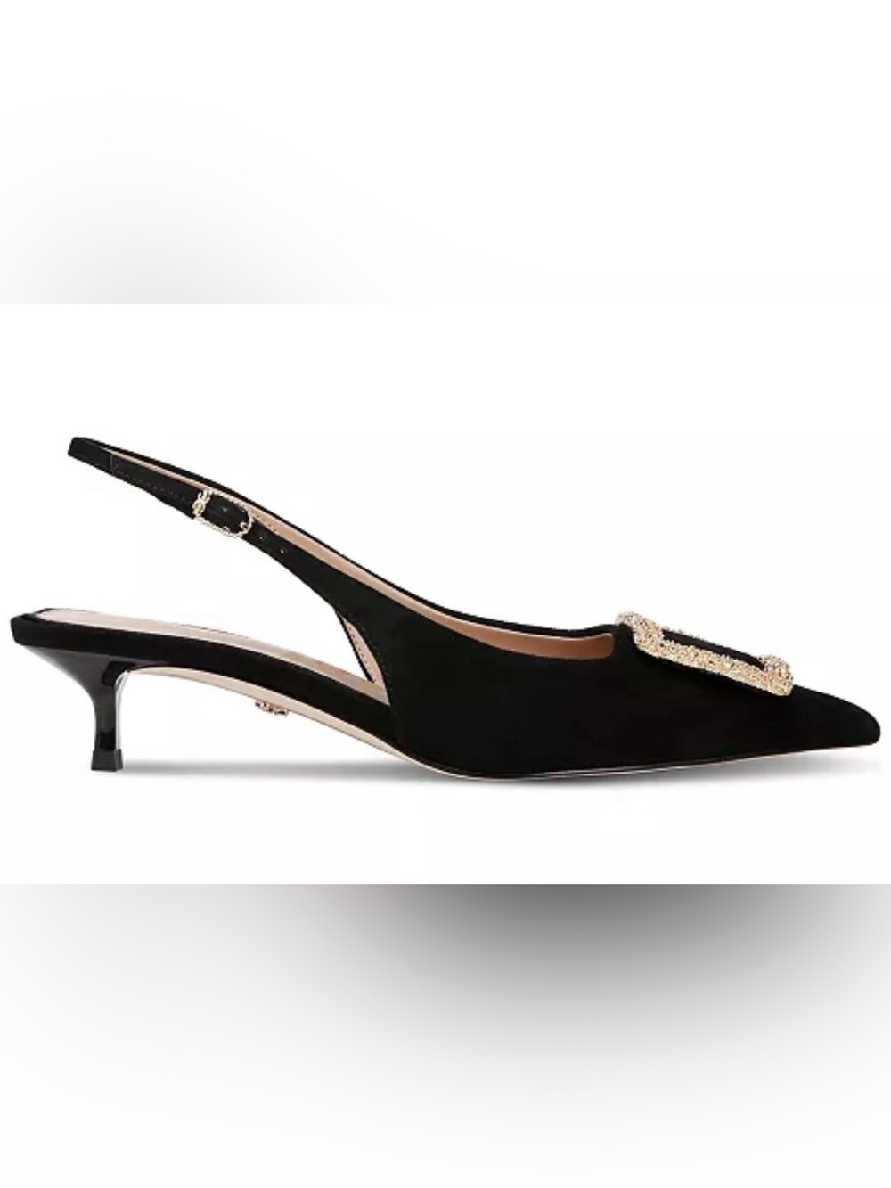 Sam Edelman Kammie Slingback Dress Pumps Black Suede Crystal Buckle 9.5 - Picture 2 of 7